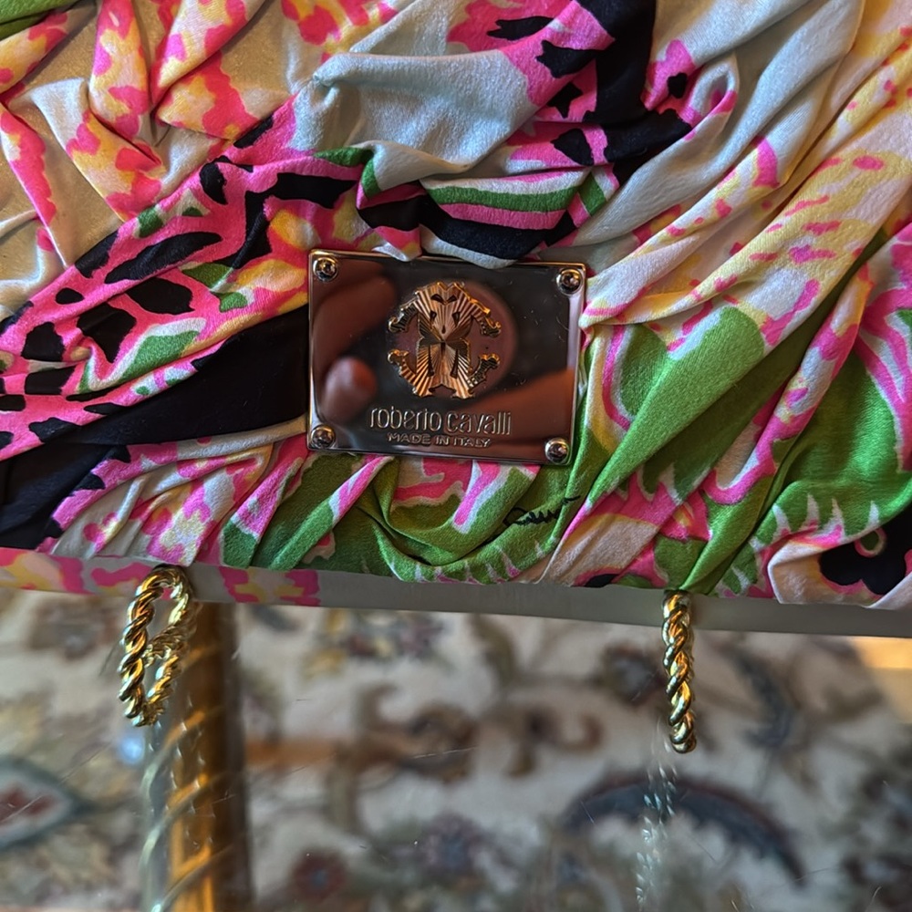 Roberto Calvalli bag couture Floral with heavy silver chain made in Italy - Picture 2 of 13